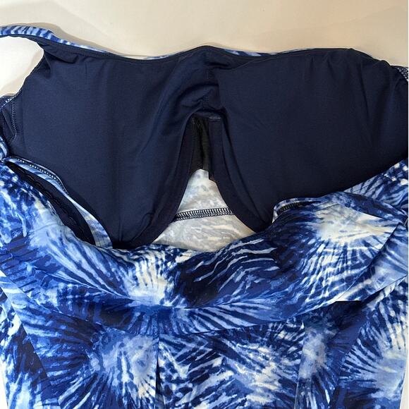Lands’ End Tankini Square Neck Swimsuit Top Sz 16 Blue Palm UPF 50 Soft Cups - Picture 7 of 11